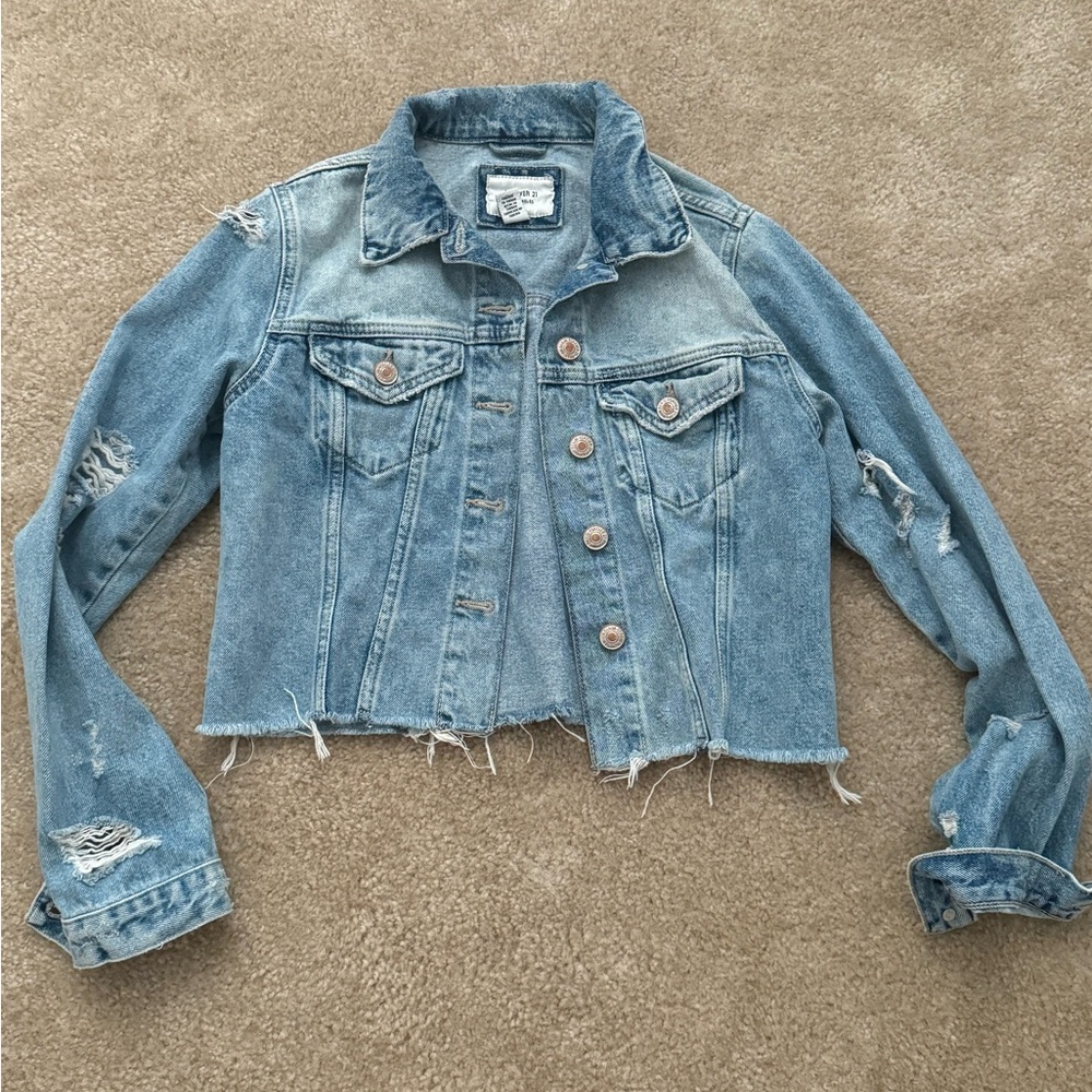 Cropped Distressed Denim Jacket